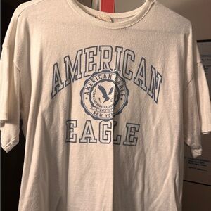 American Eagle Outfitters White Tee with Blue Logo